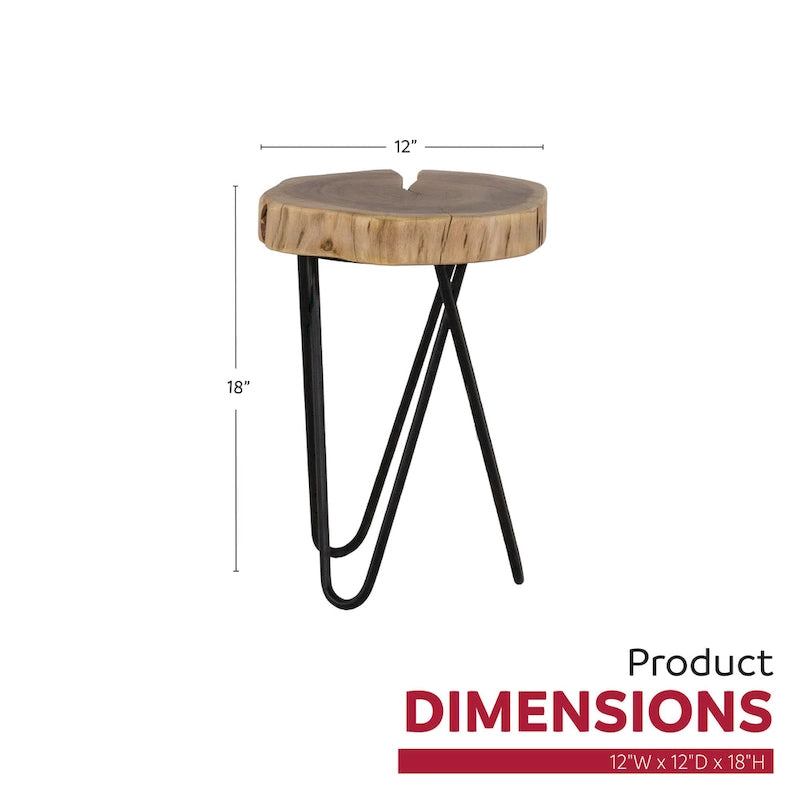 Table d'appoint ronde – Marron/Noir, bois d'acacia massif & pieds en métal, pour une personne