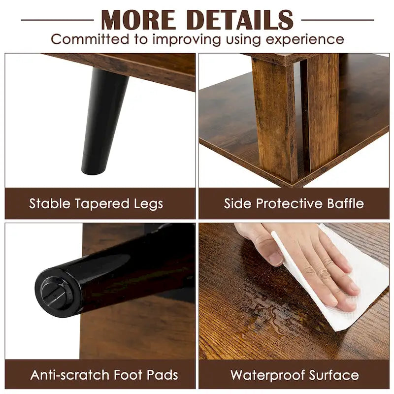 Table basse rectangulaire à 2 niveaux – Marron rustique et noir, bois industriel et métal, pour une personne