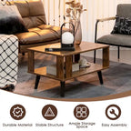 Table basse rectangulaire à 2 niveaux – Marron rustique et noir, bois industriel et métal, pour une personne