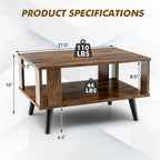 Table basse rectangulaire à 2 niveaux – Marron rustique et noir, bois industriel et métal, pour une personne