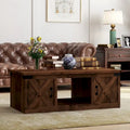 Table basse de style ferme avec portes coulissantes – Finition whiskey vieilli, bois d'aulne noueux et fer, 1 à 2 utilisateurs