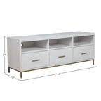 Meuble TV console en bois à 3 tiroirs – Blanc, Acajou Moderne et Gestion des câbles, 1 à 2 utilisateurs