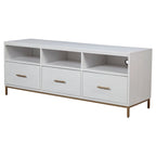 Meuble TV console en bois à 3 tiroirs – Blanc, Acajou Moderne et Gestion des câbles, 1 à 2 utilisateurs