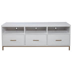 Meuble TV console en bois à 3 tiroirs – Blanc, Acajou Moderne et Gestion des câbles, 1 à 2 utilisateurs