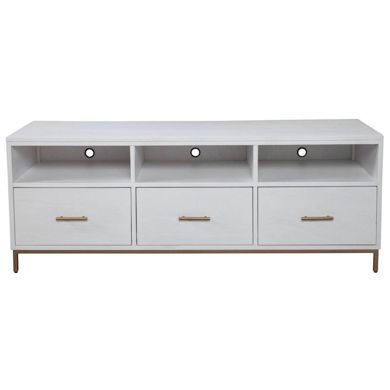 Meuble TV console en bois à 3 tiroirs – Blanc, Acajou Moderne et Gestion des câbles, 1 à 2 utilisateurs