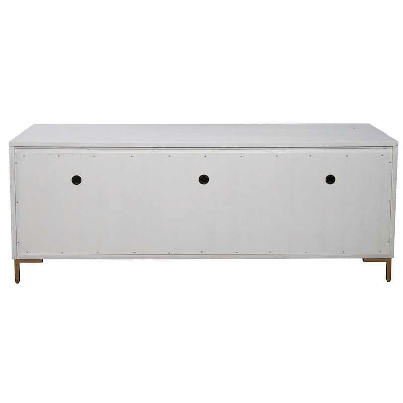 Meuble TV console en bois à 3 tiroirs – Blanc, Acajou Moderne et Gestion des câbles, 1 à 2 utilisateurs