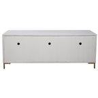 Meuble TV console en bois à 3 tiroirs – Blanc, Acajou Moderne et Gestion des câbles, 1 à 2 utilisateurs