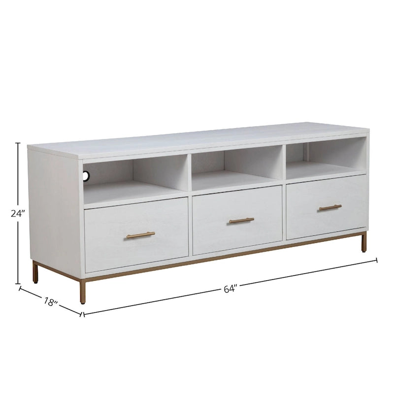 Meuble TV console en bois à 3 tiroirs – Blanc, Acajou Moderne et Gestion des câbles, 1 à 2 utilisateurs