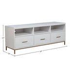 Meuble TV console en bois à 3 tiroirs – Blanc, Acajou Moderne et Gestion des câbles, 1 à 2 utilisateurs
