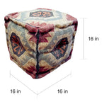 Pouf Kilim Fait Main – Beige / Rouge / Gris / Noir / Orange, Laine Géométrique Traditionnelle, Monoplace