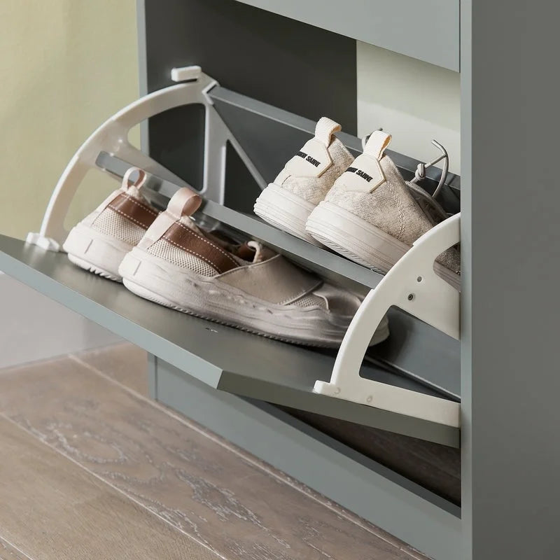 Meuble à chaussures 3 tiroirs à porte basculante en MDF blanc / noir / gris