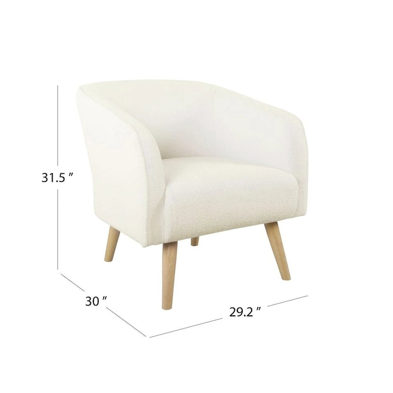 Fauteuil d'appoint Sherpa avec pieds en bois – Crème, tissu Sherpa doux et moderne, une place
