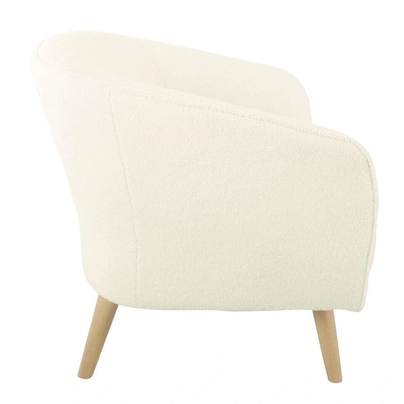 Fauteuil d'appoint Sherpa avec pieds en bois – Crème, tissu Sherpa doux et moderne, une place