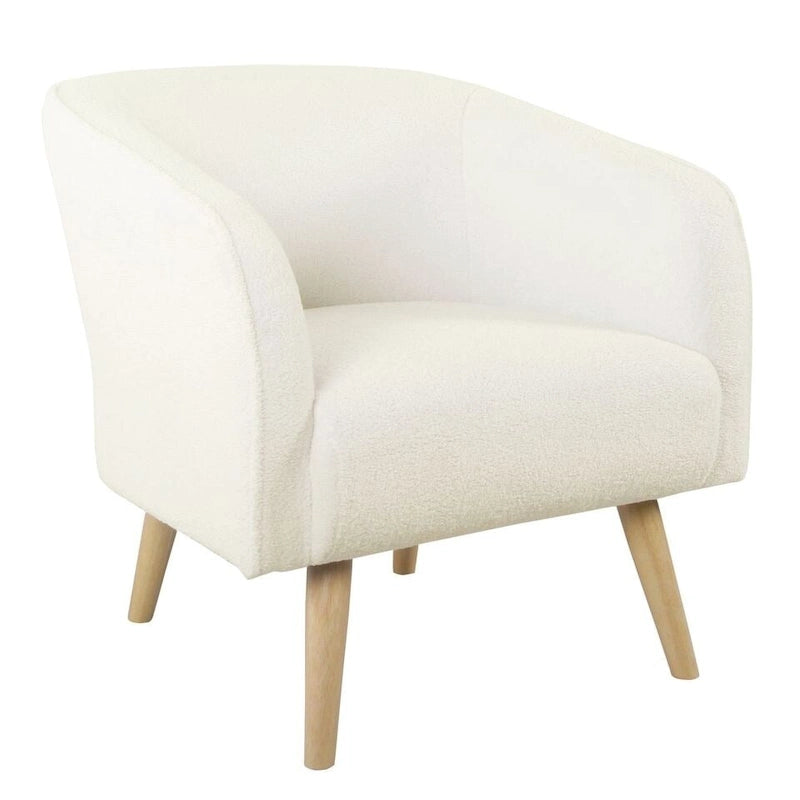 Fauteuil d'appoint Sherpa avec pieds en bois – Crème, tissu Sherpa doux et moderne, une place