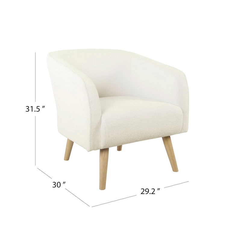 Fauteuil d'appoint Sherpa avec pieds en bois – Crème, tissu Sherpa doux et moderne, une place