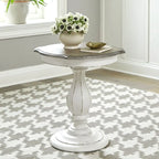 Table d'appoint ronde – Blanc antique, pied en bois, une personne