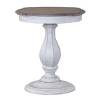 Table d'appoint ronde – Blanc antique, pied en bois, une personne