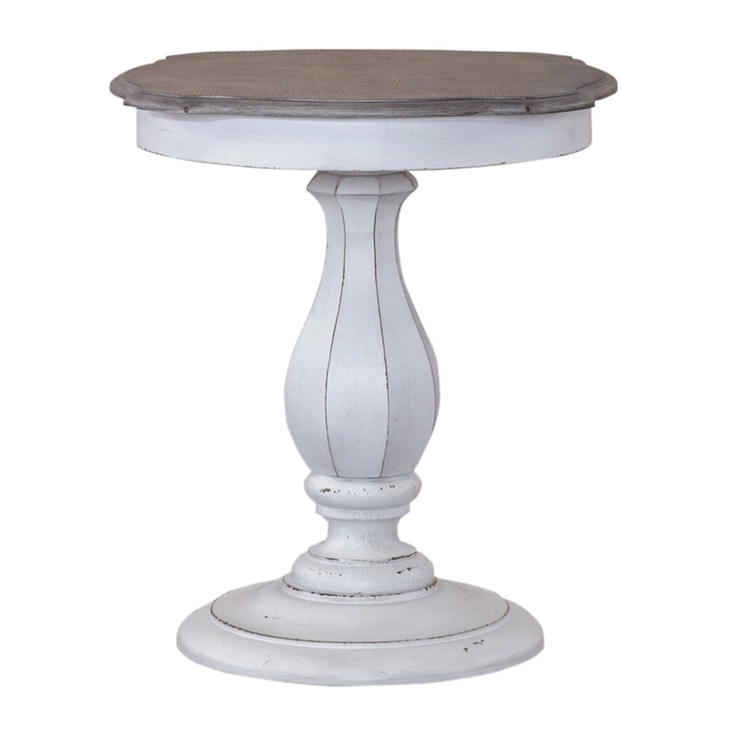 Table d'appoint ronde – Blanc antique, pied en bois, une personne