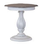 Table d'appoint ronde – Blanc antique, pied en bois, une personne