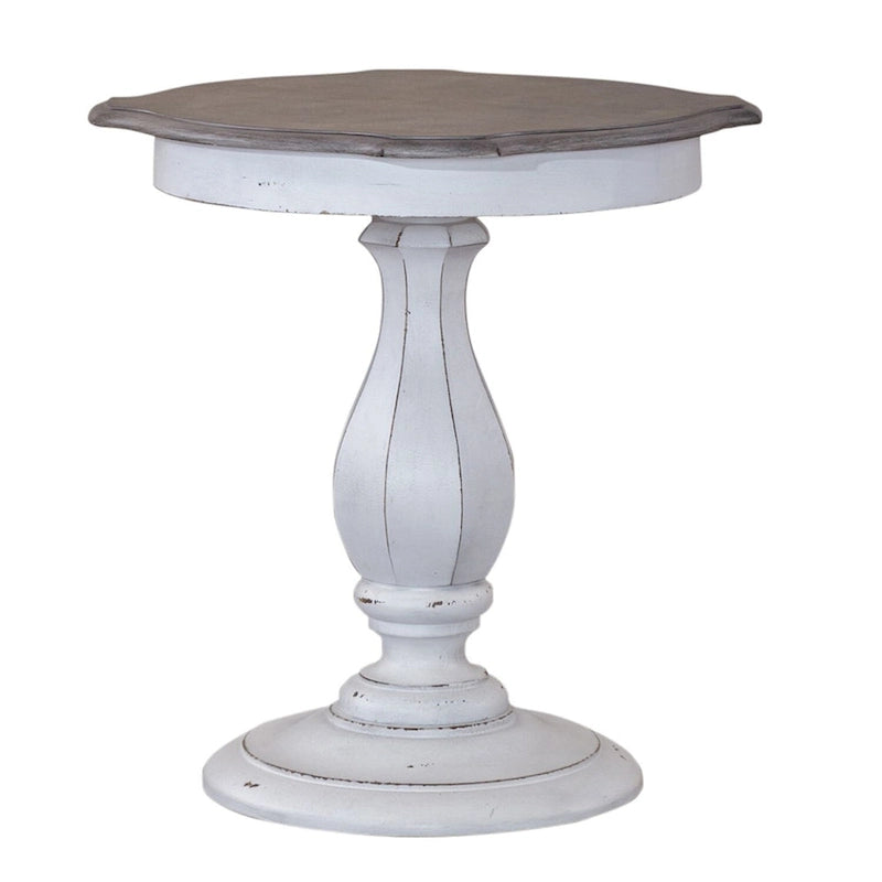 Table d'appoint ronde – Blanc antique, pied en bois, une personne