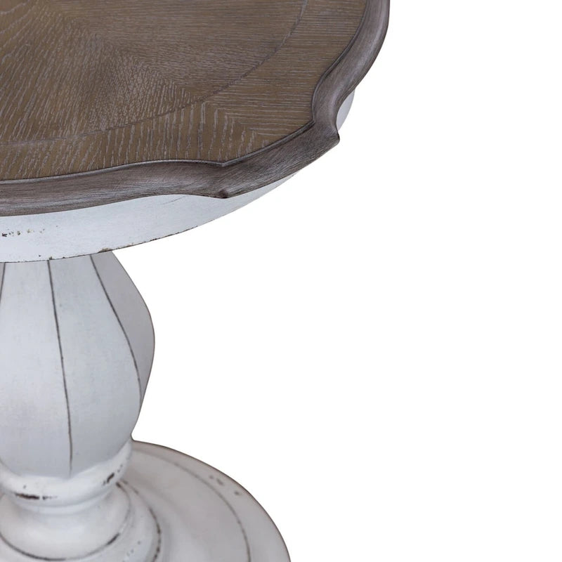 Table d'appoint ronde – Blanc antique, pied en bois, une personne