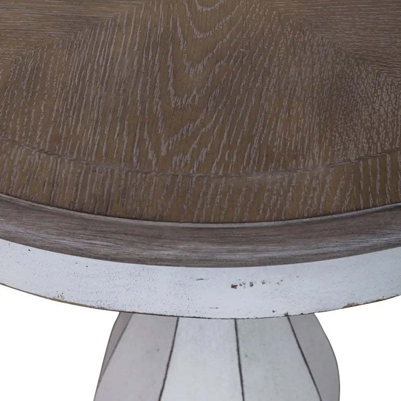 Table d'appoint ronde – Blanc antique, pied en bois, une personne