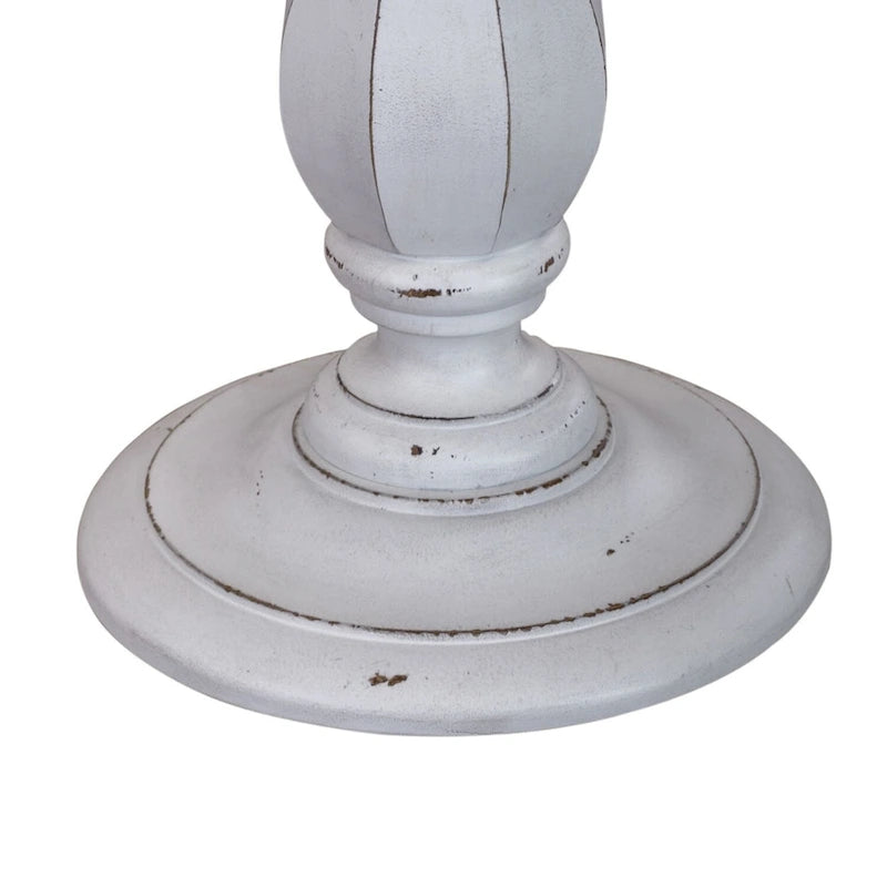 Table d'appoint ronde – Blanc antique, pied en bois, une personne