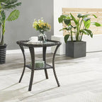 Table d'appoint d'extérieur carrée – Marron, résine tressée PE et plateau en verre trempé, une place