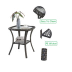 Table d'appoint d'extérieur carrée – Marron, résine tressée PE et plateau en verre trempé, une place