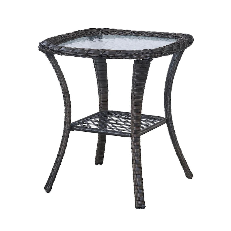 Table d'appoint d'extérieur carrée – Marron, résine tressée PE et plateau en verre trempé, une place