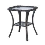 Table d'appoint d'extérieur carrée – Marron, résine tressée PE et plateau en verre trempé, une place