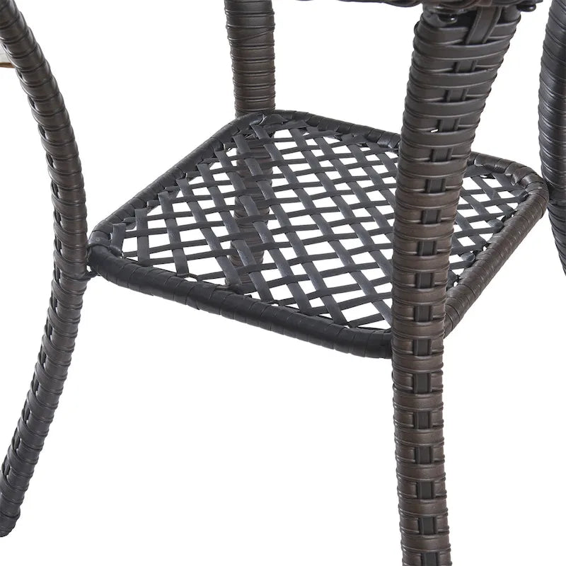 Table d'appoint d'extérieur carrée – Marron, résine tressée PE et plateau en verre trempé, une place