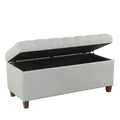 Banc de rangement capitonné avec couvercle à charnière – Bleu clair, tissu moderne et pieds en bois de noyer foncé, 1 à 2 utilisateurs