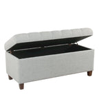Banc de rangement capitonné avec couvercle à charnière – Bleu clair, tissu moderne et pieds en bois de noyer foncé, 1 à 2 utilisateurs
