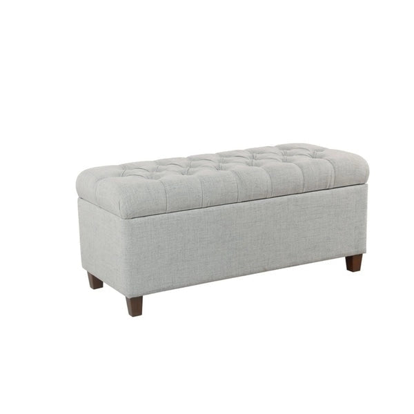Banc de rangement capitonné avec couvercle à charnière – Bleu clair, tissu moderne et pieds en bois de noyer foncé, 1 à 2 utilisateurs