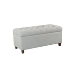 Banc de rangement capitonné avec couvercle à charnière – Bleu clair, tissu moderne et pieds en bois de noyer foncé, 1 à 2 utilisateurs