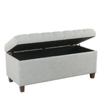 Banc de rangement capitonné avec couvercle à charnière – Bleu clair, tissu moderne et pieds en bois de noyer foncé, 1 à 2 utilisateurs