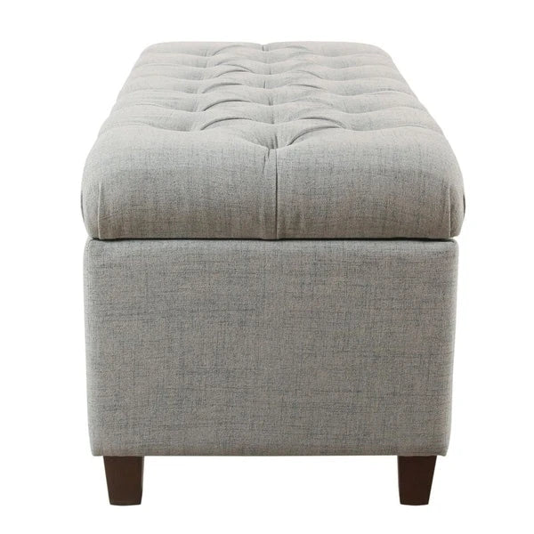 Banc de rangement capitonné avec couvercle à charnière – Bleu clair, tissu moderne et pieds en bois de noyer foncé, 1 à 2 utilisateurs