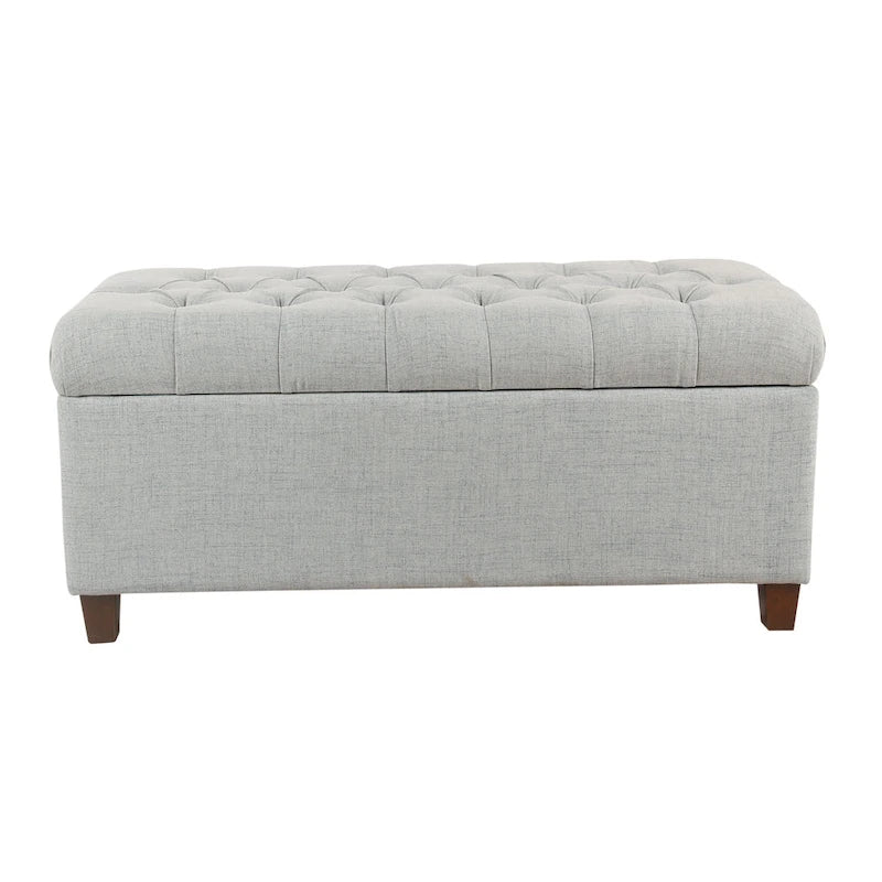 Banc de rangement capitonné avec couvercle à charnière – Bleu clair, tissu moderne et pieds en bois de noyer foncé, 1 à 2 utilisateurs