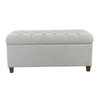 Banc de rangement capitonné avec couvercle à charnière – Bleu clair, tissu moderne et pieds en bois de noyer foncé, 1 à 2 utilisateurs