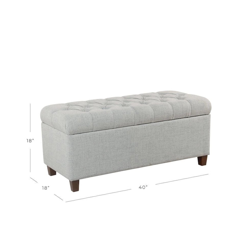 Banc de rangement capitonné avec couvercle à charnière – Bleu clair, tissu moderne et pieds en bois de noyer foncé, 1 à 2 utilisateurs