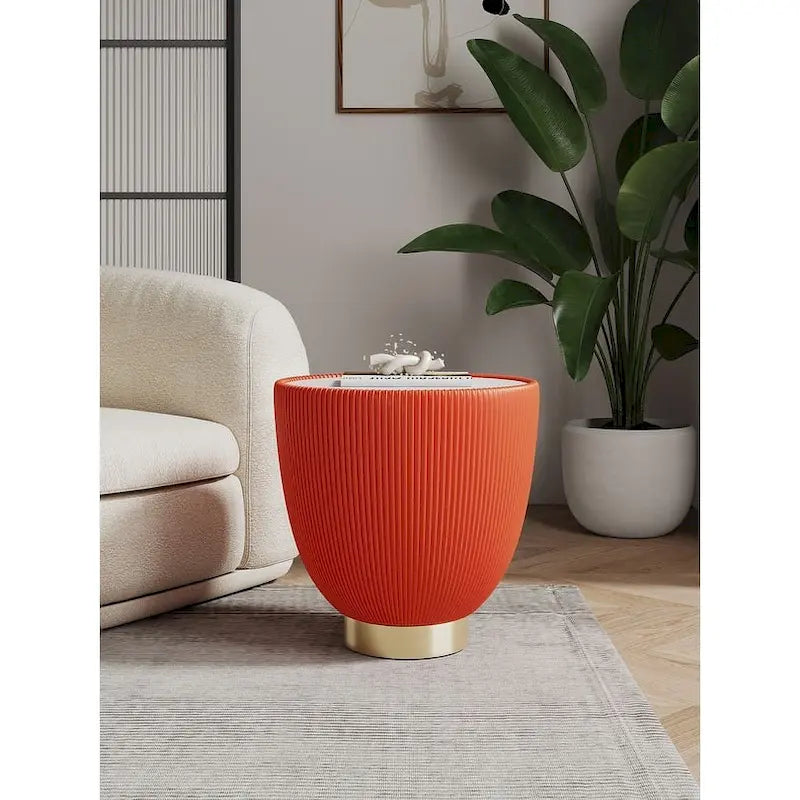 Table d'appoint ronde tapissée – Crème / Orange / Gris / Vert, Similicuir et Base Dorée, Utilisateur Unique