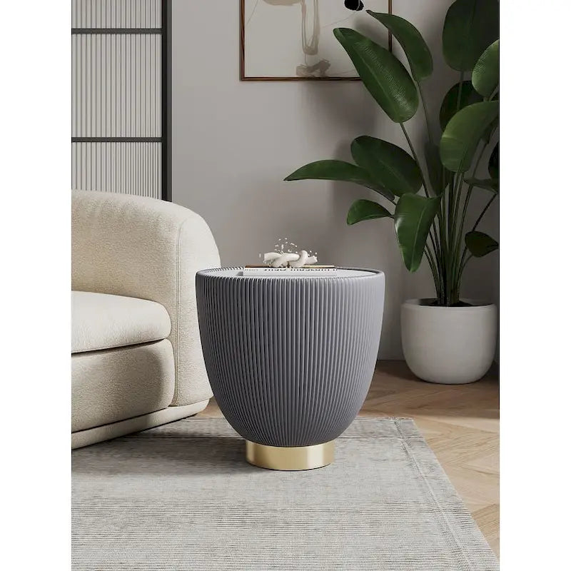 Table d'appoint ronde tapissée – Crème / Orange / Gris / Vert, Similicuir et Base Dorée, Utilisateur Unique
