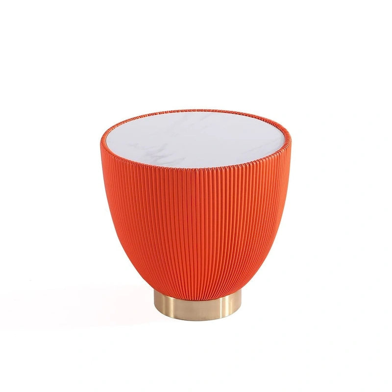 Table d'appoint ronde tapissée – Crème / Orange / Gris / Vert, Similicuir et Base Dorée, Utilisateur Unique