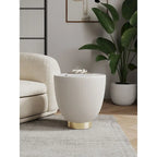 Table d'appoint ronde tapissée – Crème / Orange / Gris / Vert, Similicuir et Base Dorée, Utilisateur Unique