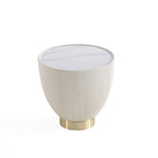 Table d'appoint ronde tapissée – Crème / Orange / Gris / Vert, Similicuir et Base Dorée, Utilisateur Unique