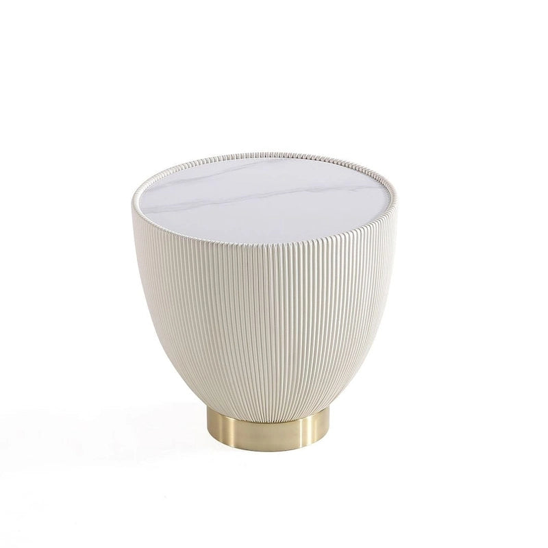 Table d'appoint ronde tapissée – Crème / Orange / Gris / Vert, Similicuir et Base Dorée, Utilisateur Unique
