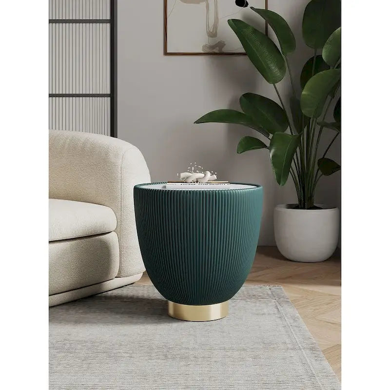 Table d'appoint ronde tapissée – Crème / Orange / Gris / Vert, Similicuir et Base Dorée, Utilisateur Unique