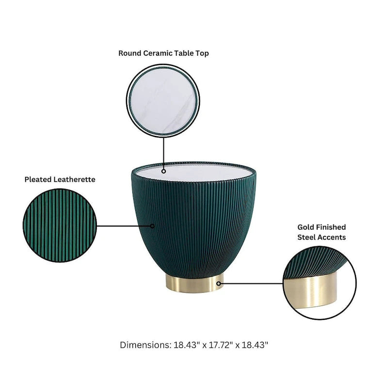 Table d'appoint ronde tapissée – Crème / Orange / Gris / Vert, Similicuir et Base Dorée, Utilisateur Unique