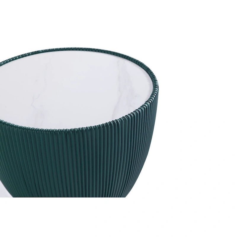 Table d'appoint ronde tapissée – Crème / Orange / Gris / Vert, Similicuir et Base Dorée, Utilisateur Unique